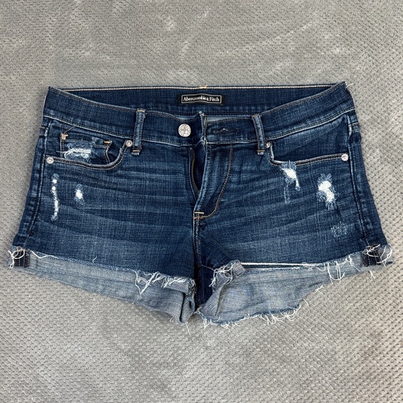 Abercrombie & Fitch Dark Blue Distressed Denim Shorts - Picture 1 of 3